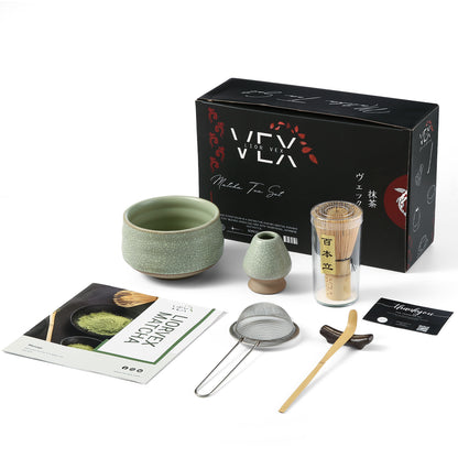 LiorVex Matcha Whisk Set – 8 Pcs Ceramic Matcha Tea Kit with Bamboo Whisk, Scoop, Spoon, Sifter & Matcha Bowl – Japanese Tea Ceremony Set