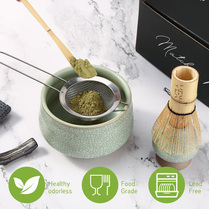 LiorVex Matcha Whisk Set – 8 Pcs Ceramic Matcha Tea Kit with Bamboo Whisk, Scoop, Spoon, Sifter & Matcha Bowl – Japanese Tea Ceremony Set
