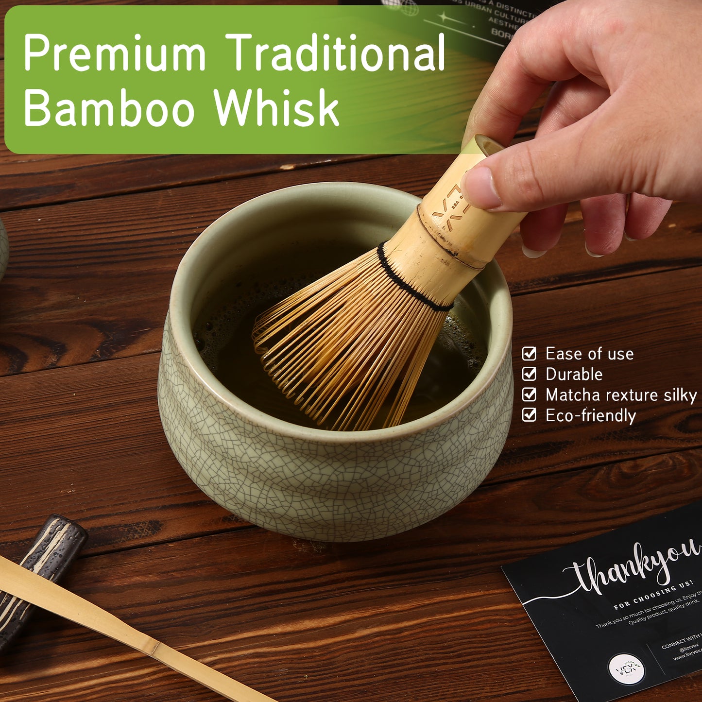 LiorVex Matcha Whisk Set – 8 Pcs Ceramic Matcha Tea Kit with Bamboo Whisk, Scoop, Spoon, Sifter & Matcha Bowl – Japanese Tea Ceremony Set