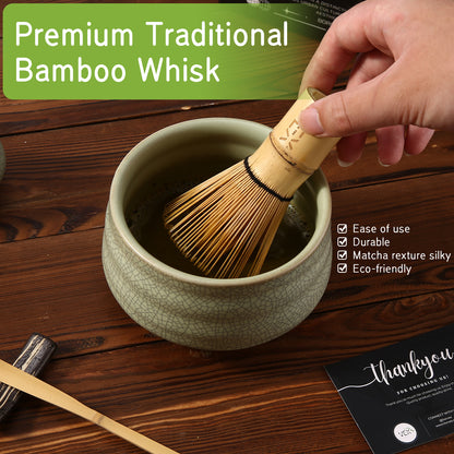 LiorVex Matcha Whisk Set – 8 Pcs Ceramic Matcha Tea Kit with Bamboo Whisk, Scoop, Spoon, Sifter & Matcha Bowl – Japanese Tea Ceremony Set