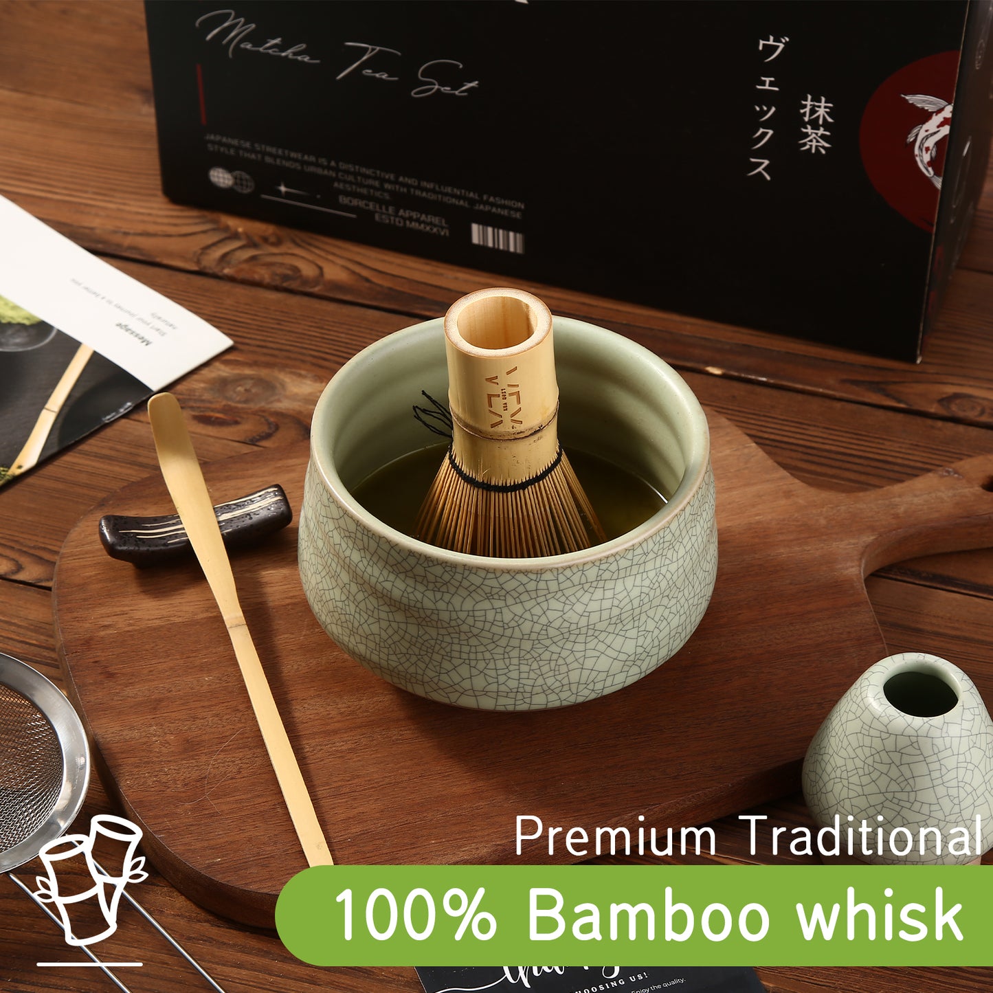 LiorVex Matcha Whisk Set – 8 Pcs Ceramic Matcha Tea Kit with Bamboo Whisk, Scoop, Spoon, Sifter & Matcha Bowl – Japanese Tea Ceremony Set