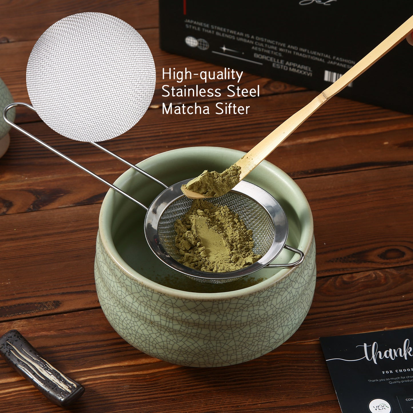 LiorVex Matcha Whisk Set – 8 Pcs Ceramic Matcha Tea Kit with Bamboo Whisk, Scoop, Spoon, Sifter & Matcha Bowl – Japanese Tea Ceremony Set